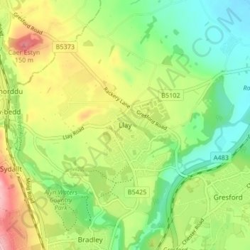 Llay topographic map, elevation, terrain