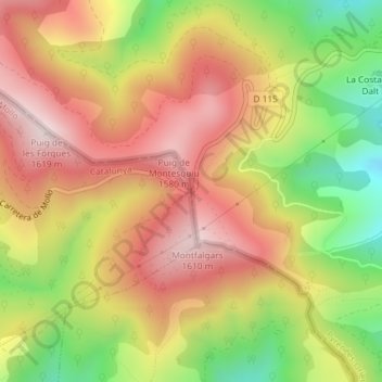 Col d'Ares topographic map, elevation, terrain