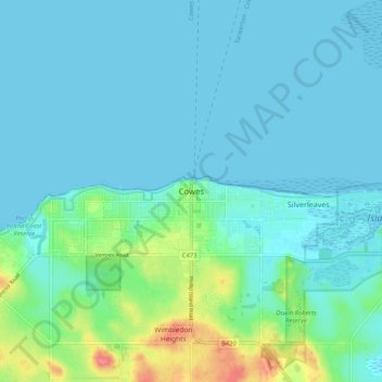 Cowes topographic map, elevation, terrain