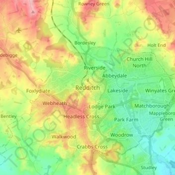 Redditch topographic map, elevation, terrain