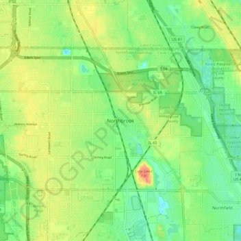 Northbrook topographic map, elevation, terrain