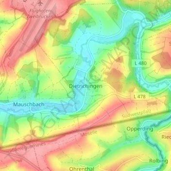 Dietrichingen topographic map, elevation, terrain