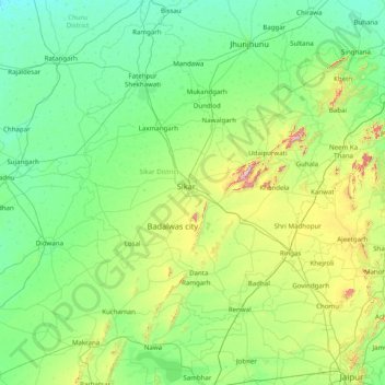 Sikar topographic map, elevation, terrain