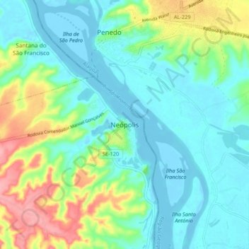 Neópolis topographic map, elevation, terrain