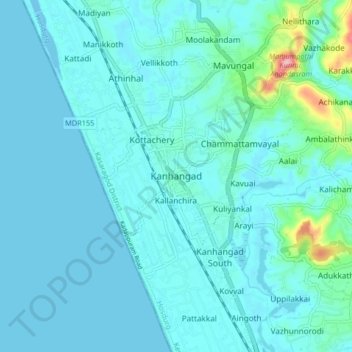 Kanhangad topographic map, elevation, terrain