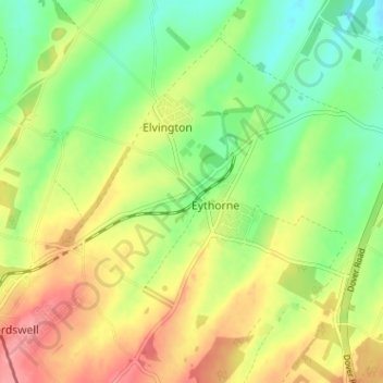 Lower Eythorne topographic map, elevation, terrain