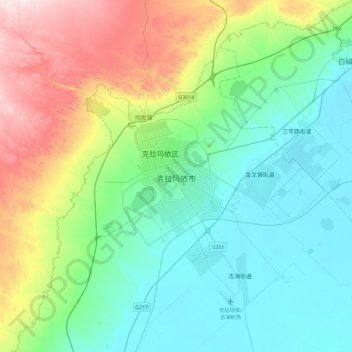 Karamay topographic map, elevation, terrain