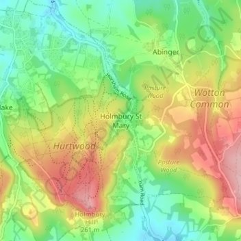 Holmbury St Mary topographic map, elevation, terrain