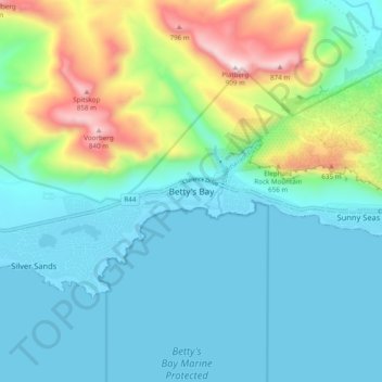 Betty's Bay topographic map, elevation, terrain