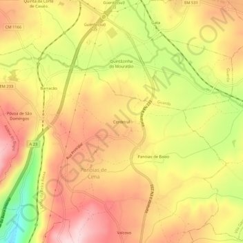 Cerdeiral topographic map, elevation, terrain
