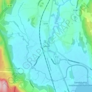 Sande topographic map, elevation, terrain