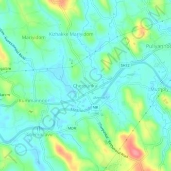 Cherpunkal topographic map, elevation, terrain