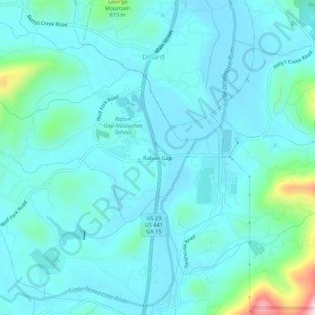 Rabun Gap topographic map, elevation, terrain