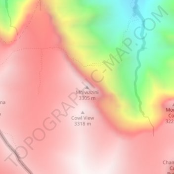 Mhlwazini topographic map, elevation, terrain