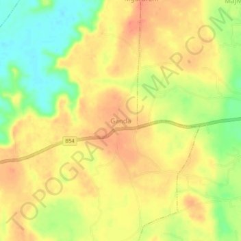 Ganda topographic map, elevation, terrain