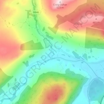Keltneyburn topographic map, elevation, terrain