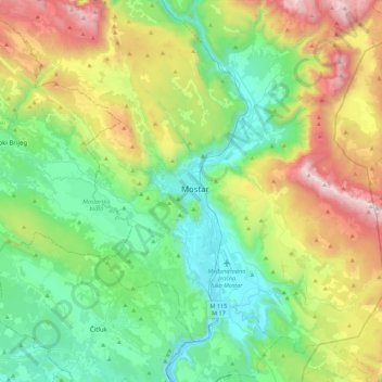 Mostar topographic map, elevation, terrain