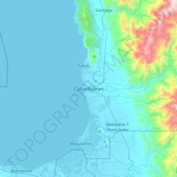 Cabadbaran topographic map, elevation, terrain