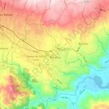 Paraíso topographic map, elevation, terrain