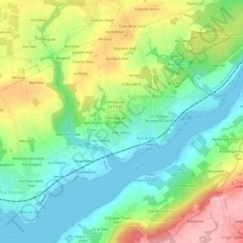 Streat Nevez topographic map, elevation, terrain