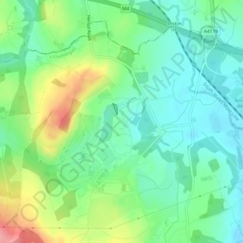Hensol Castle topographic map, elevation, terrain