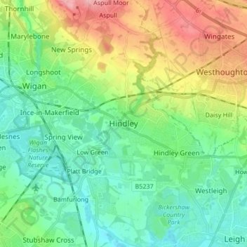 Hindley topographic map, elevation, terrain