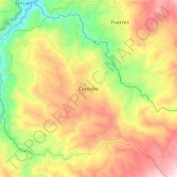 Córdoba topographic map, elevation, terrain