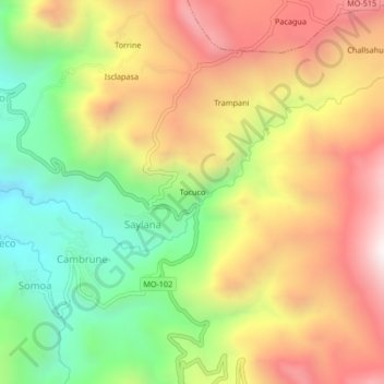 Tocuco topographic map, elevation, terrain