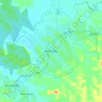 Akim Oda topographic map, elevation, terrain