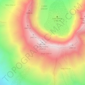 Mount Saint Helens topographic map, elevation, terrain