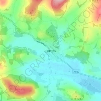 Torphins topographic map, elevation, terrain