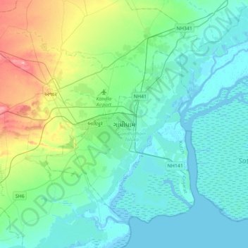 Gandhidham topographic map, elevation, terrain
