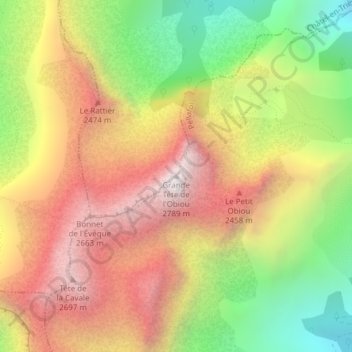 Grande Tête de l'Obiou topographic map, elevation, terrain