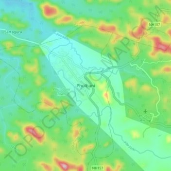 Phulbani topographic map, elevation, terrain