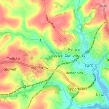 Coosebean topographic map, elevation, terrain