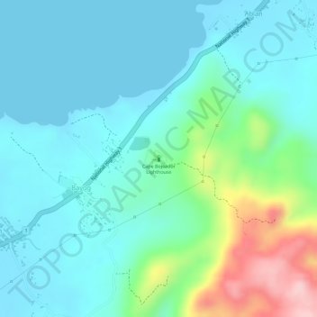 Cape Bojeador Lighthouse topographic map, elevation, terrain