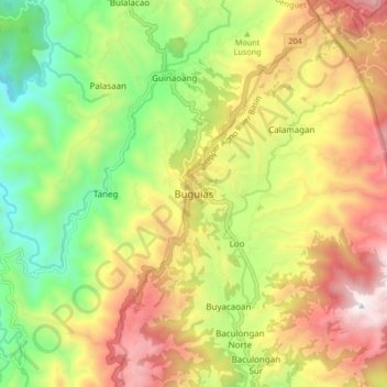 Buguias topographic map, elevation, terrain