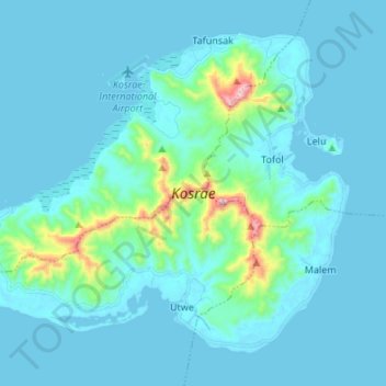 Kosrae topographic map, elevation, terrain