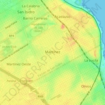 Martínez topographic map, elevation, terrain
