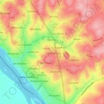 Ñemby topographic map, elevation, terrain