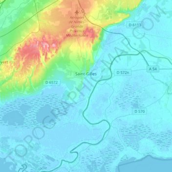 Saint-Gilles topographic map, elevation, terrain