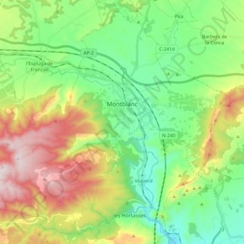 Montblanc topographic map, elevation, terrain