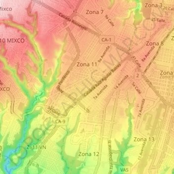 Zona 11 topographic map, elevation, terrain