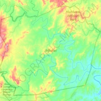 iMfolozi topographic map, elevation, terrain