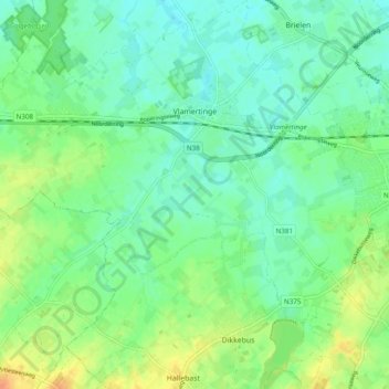 Vlamertinge topographic map, elevation, terrain