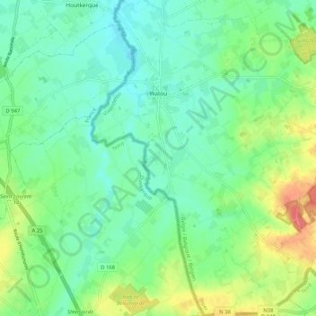 Watou topographic map, elevation, terrain