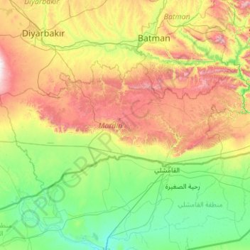 Mardin Province topographic map, elevation, terrain