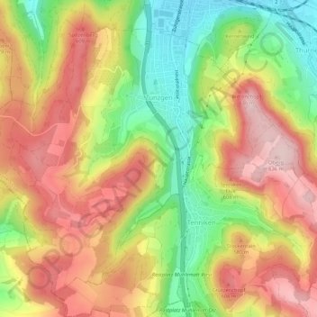 Zunzgen topographic map, elevation, terrain