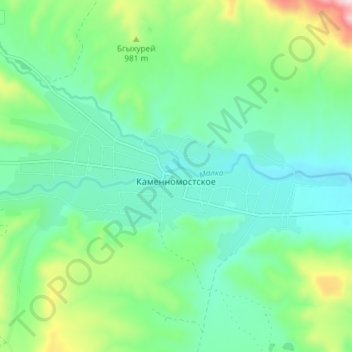 Kamennomostskoye topographic map, elevation, terrain