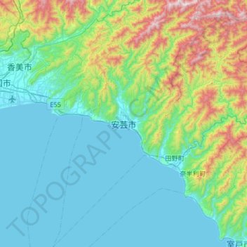 Aki topographic map, elevation, terrain